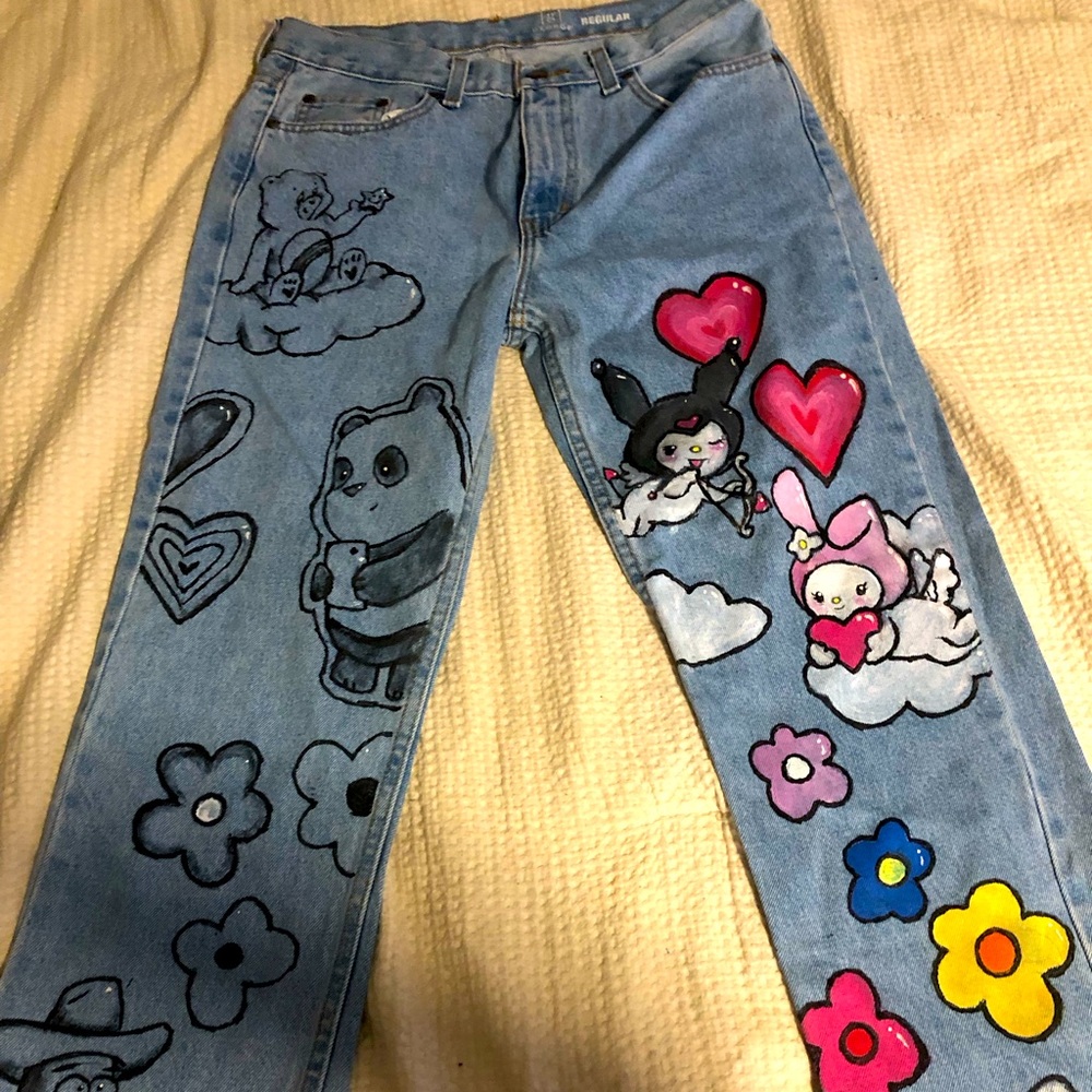 Hand painted jeans with your favorite characters  size 30